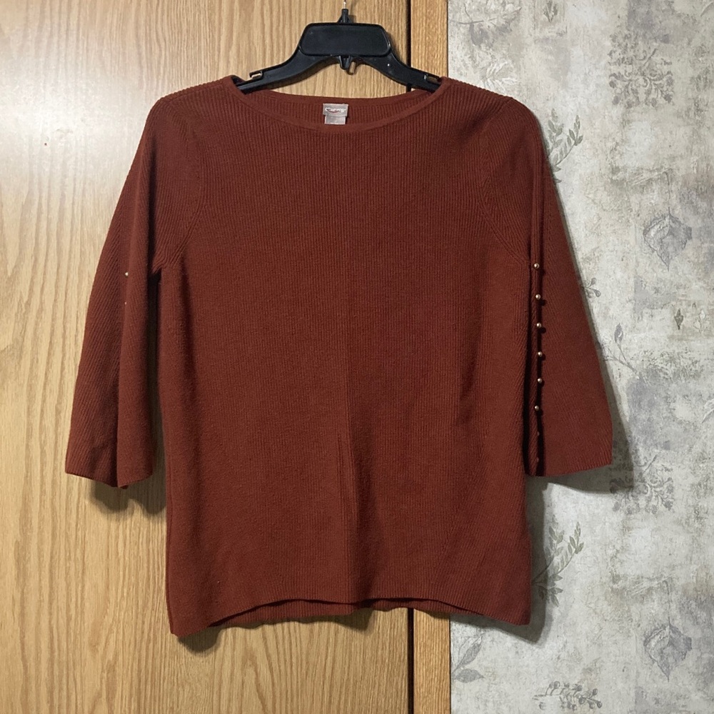 Chico’s Women’s Size 2 US Size Large Rust Orange 3/4 Sleeve Sweater